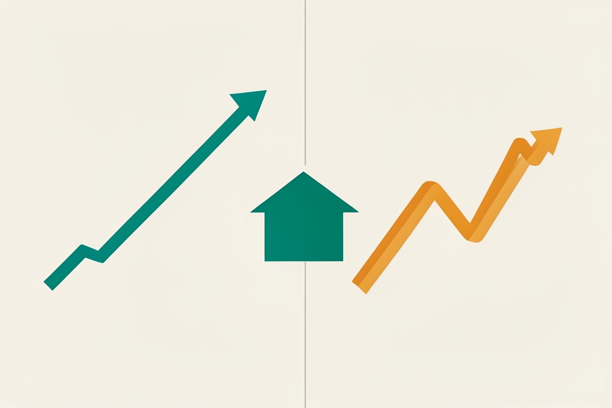 A split illustration showing a steady straight line on the left and a wavy, fluctuating line on the right.